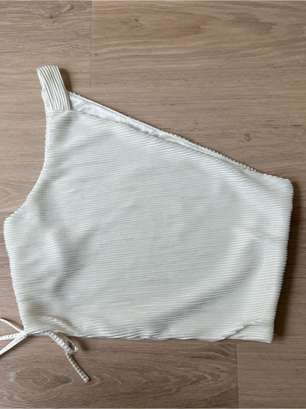 Peppermayo One-Shoulder Ivory Ribbed Crop Top